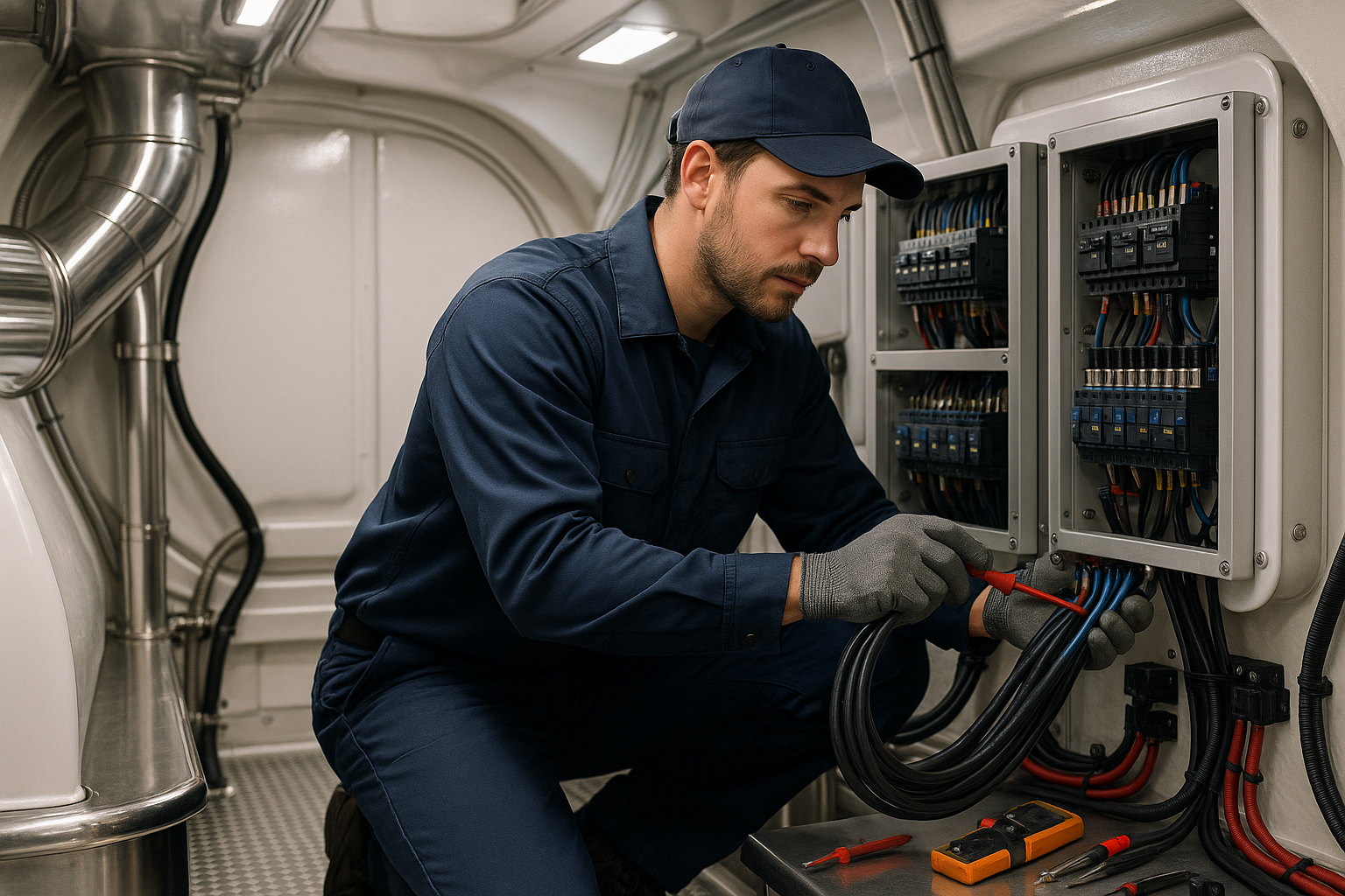 Technicians working on electrical installation